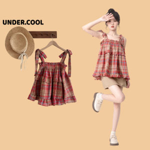 Áo Hai Dây Babydoll Kẻ Caro Đỏ UNDERCOOL Có Dây Buộc Áo Kiểu Nữ Dáng Babydoll