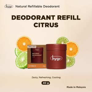 hygr Natural Refillable Deodorant Stick 40g Fresh Scent Gentle Armpit Odour Control Aluminium-Free Skin Friendly Light Texture Daily Body Fresh Care Ready Stock MY