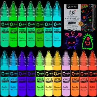 6 Colors 59ml Set Glow in the Dark Acrylic Paint Decoration Art Painting Indoor Outdoor Art Craft Canvas Rock Wood Fabric