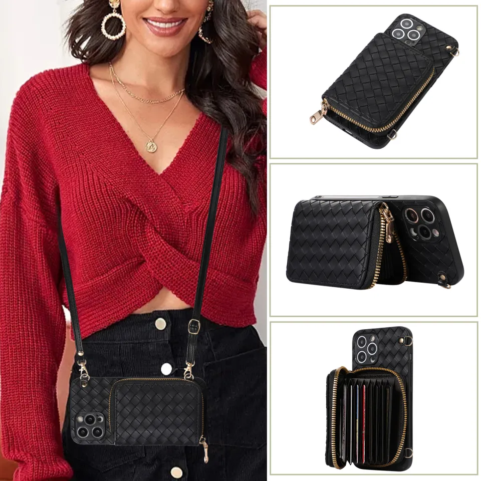 Leather Case For iPhone14 pro max 16 Pro Max With CrossBody Strap Lanyard  Mobile Phone Case Cards Slot Case Protective Case With Card holder Wallet 