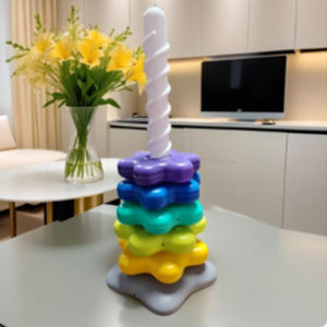 Rainbow Ring Tower Toys Baby Rainbow Stacking and Spinning Tower Toy Rainbow Blocks Wooden Toys Early Learning Training Hand Fine Motor Color Montessori Toddler Kids Education Toy Baby