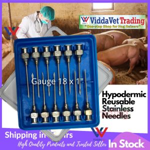 Elitevet 12 pcs hypodermic stainless reusable veterinary needles gauge 18x1 inch Stainless steel needle for pig