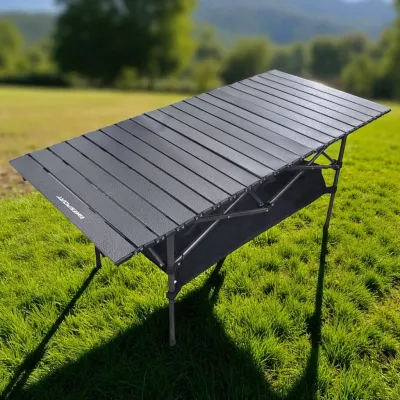Meja Camping Lipat TX120 Black - Folding Picnic Table 118x55x50cm with Storage Rack