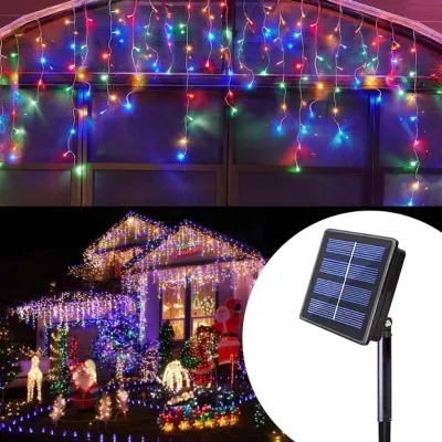 JACIRCLE Solar LED Lights Waterproof Curtain Light Strip 4M 96LED Outdoor Fairy String Lights for Wedding Party Decoration