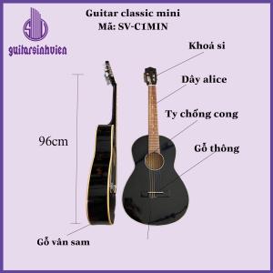 Đàn guitar mini classic 3/4 cao 98cm có ty - Đàn không đau tay cho bạn mới - Tặng 7 phụ kiện và khoá học