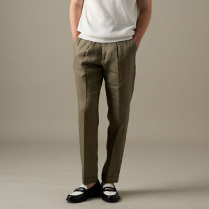 TWENTYSECOND กางเกงขายาว ผ้าลินิน ทรงเอวสูง รุ่น Pleated Linen Trousers - เขียว / Olive