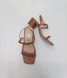 Azalea Agatha in Tan - 2 inch Heels Sandals Square Front