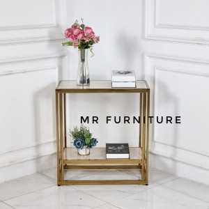 meja kotak stainless gold top marmer krem