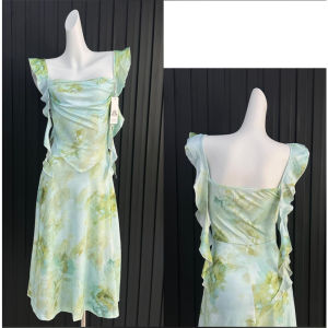 Korean summer beach elegant green floral dress for woman casual fitted dress plus size 2xl