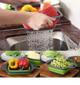 Foldable Strainer Basket Foldable Silicone Colander Fruit Vegetable Washing Basket Strainer With Handle