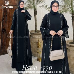 Hawa 770 Gamis Abaya Jersey Mix Ceruti Aplikasi Mote Ready Size M-XXL