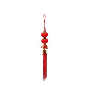 Polocat 🔥2025 CNY Red Flocking Lantern String CNY Chinese New Year Pendant Decoration with Chinese Knot Tassels Chinese New Year Indoor Scene Layout Hanging Lanterns Decoration(In stock)