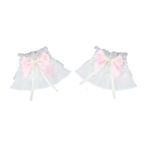Elastic Pleated Detachable Wrist Cuffs Lightweight Lace Ruffle Cuffs with Bowknot Woman Sweater Shirt Decor Accessory