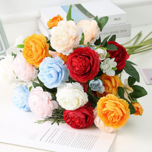 65cm 3Heads Artificial Flowers Peony BouquetFake Rose Flowers for Wedding Home Party Decor