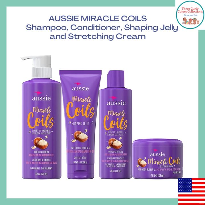 Aussie Miracle Coils Shampoo, Conditioner, Shaping Jelly and Stretching