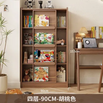 AUREO Wood Solid Bookshelf Floor Winter Bookcase Storage Cabinet Integrated Wall-Mounted Childrens Multi-Layer Picture Book