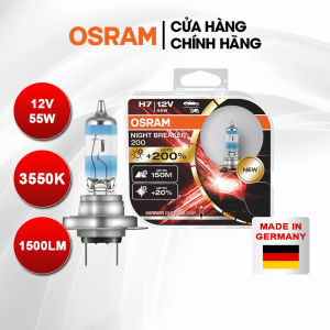 Combo 2 Bóng Đèn Pha/Cos Halogen Tăng Sáng 200% OSRAM Night Breaker Dùng Cho Xe Ô Tô Xe Hơi Chân H7 12V 55W 64210NB200 - 3550K 1500LM Thủy tinh