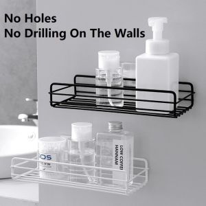 Adhesive Iron Straight Storage Rack Organizer: Bathroom Wall Mount - No Drilling Pelekat Penyusun Rak Penyimpanan Lurus