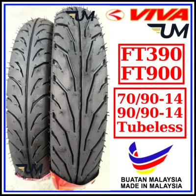 TAYAR VIVA TUBELESS FT390 BUNGA TAJAM VIRAL BATTLAX SCOOTER SKUTER TYRE TIRE RODA FT900 70 90 14 80 90 90 14 EGO MAXXIS