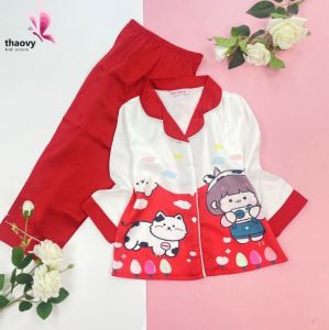 Bộ Dài Tay Mặc Ở Nhà Bé Gái Từ 10kg Đến 55kg - Chất Liệu Satin Cao Cấp Không Xù Không Nhăn Không Phai Màu