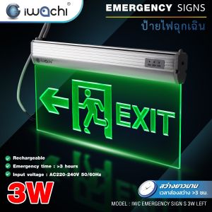 IWACHI ป้ายไฟฉุกเฉิน EMERGENCY-SIGNS-3W-EXIT ป้ายทางออก สำรองไฟ 3 ชม. สินค้ามีมอก.
