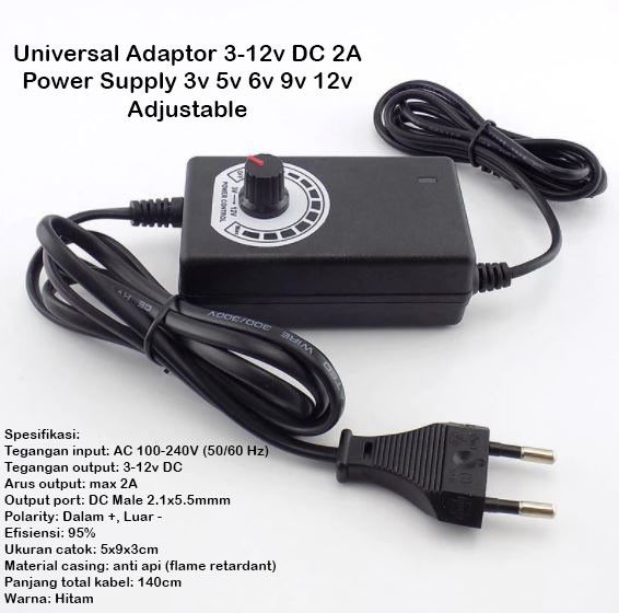 Universal Adaptor Adjustable 3-12v DC 2A Power Supply 3v 5v 6v 9v 12v ...