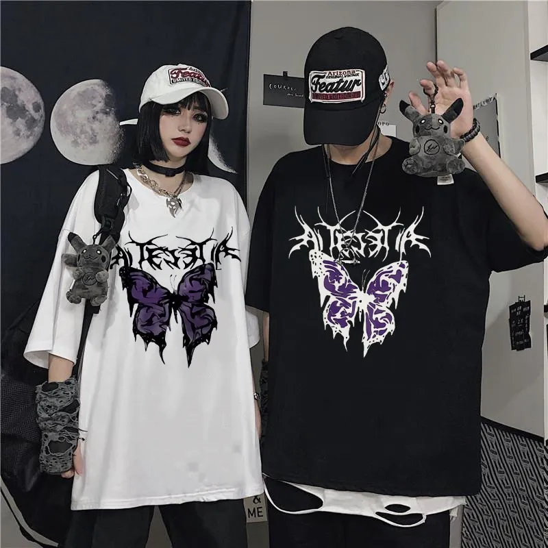 Gothic Fashion Casual T-shirts Men Couples Plus Size S-5XL Harajuku Simple  Hip Hop Chic