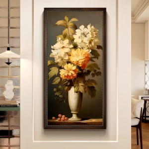 Vertical Water Lily Pond Wall Art Framed Impressionist Painting Vintage Gold Frame For Entryway Hallway Decor