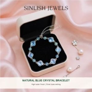 SINLISH Elegant Blue Crystal Bracelet Natural Crystal Fashion Jewelry