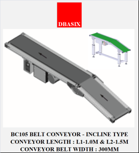 DBASIX - Incline Type PVC Belt Conveyor / PU Belt Conveyor / Mini Belt Conveyor / PVC Production Conveyor - INCLINE TYPE - BW300mm x L1-1000mm x L2-1500mm