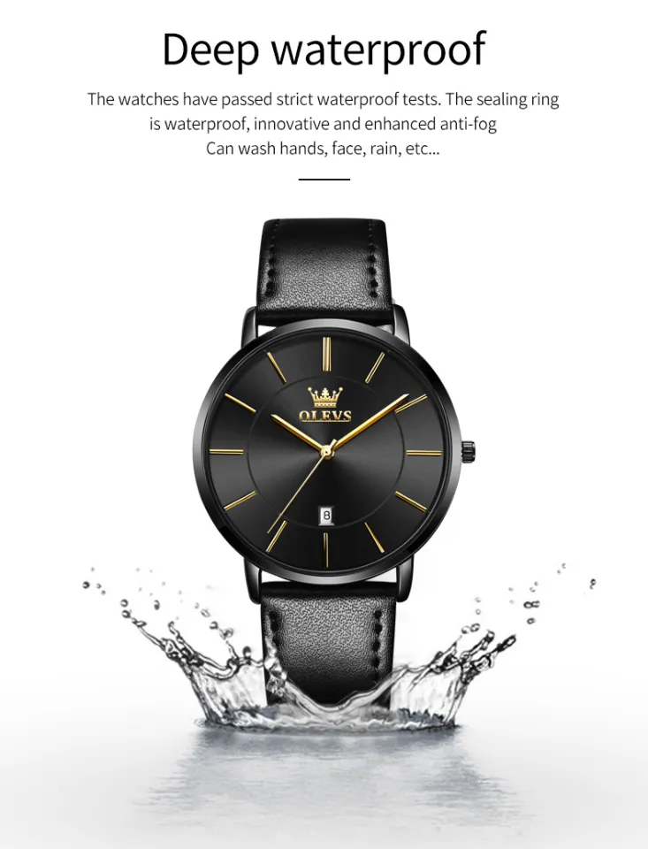 OLEVS Jam Tangan Pria Tipis Anti Air Original Asli Kulit Mewah