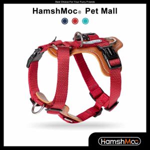 HamshMoc No Pull Dog Harness Adjustable Leather Pet Vest for Easy Walking with 2 Leash Clips Small Medium Large Dogs 2