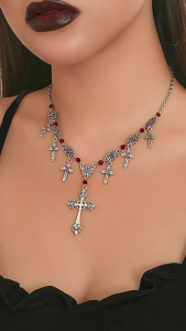 Phong Cách Punk dây chuyền hình thánh giá tối Gothic chéo rìa Vòng cổ dây đeo ôm sát cổ cho phụ nữ độc đáo món quà sành điệu dây chuyền chạm xương quai xanh