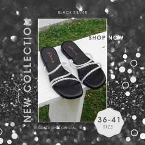 [ส่งเร็วพิเศษ!] รองเท้าแตะผู้หญิง grace GF-019 รุ่น แตะเพชรZ ไซส์ 36-41 รองเท้าแตะส้นสูง 1 cm. รองเท้าส้นแบน รองเท้าแฟลต รองเท้าแฟชั่น รองเท้าส้นเตี้ย นุ่มเก๋&Hi-So