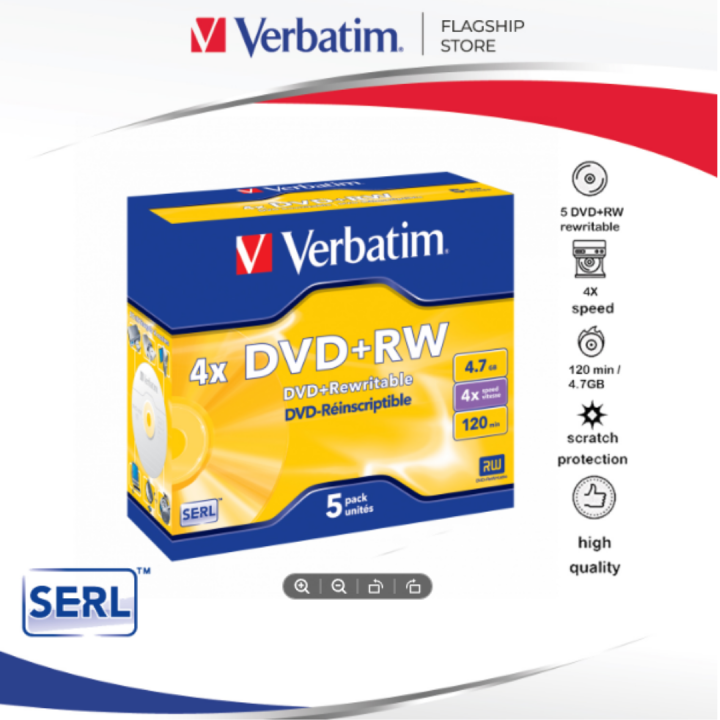 Verbatim DVD RW 4x 4.7GB 120min 5 CDs with individual slim