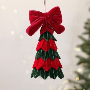 PARKOUR Layered Cut Velvet Christmas Tree Ornament Handmade Vintage Tree-Shaped Holiday Hanging Holiday Craft DIY Mini Christmas Tree Decor Christmas
