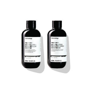 [ชุดคู่แชมพู+ครีมนวด] ชาร์โคโลจี แชมพูและครีมนวดผมถ่านไม้ไผ่ สูตรดีท็อกซ์ Charcoalogy  Urban-Defense Micellar Shampoo & Conditioner 400 มล.