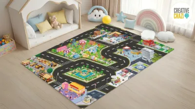 [SG] Kids Playmat Airport & City 70x80cm - Foldable Road Play Mat for Toy Cars Travel Educational Toy