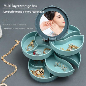 [SG SELLER]Jewelry Organizer Box 3 Layer Rotating Jewelry Organizer Storage Box Earring Holder for women Travel Jewelry Case Small Necklaces Ring Jewelry Box Organizer