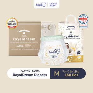 [CARTON] Hoppi RoyalDream Baby Diaper Pants M42/L38/XL32/XXL28 (4 Pack) 100% 7 Chemicals-Free*