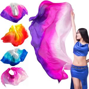 BK6H 100% Silk Belly Dance Veils Light Texture 250cmx120cm Veil Shawls Costumes Accessories Gradient Color Performance Dance Veil