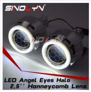 2.5 Bixenon HID Honeycomb Projector Lens Angel Eyes COB LED Halo Etching Blue Lens Car Motorcycle Headlight Retrofit H1 H4 H7