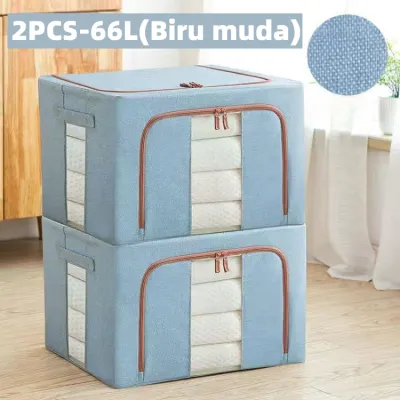 66L/110L kotak penyimpanan tahan lembab storage box pakaian serbaguna mainan box baju besar organizer Lipat linen katun lebih tebal