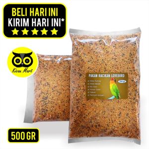 KICAU MART Milet Campur Pakan Racikan Lovebird 500gr Lengkap Komplit Milet Kuning Merah Biji Sawi Kenari Seed Gabah Rempah Pakan Harian Burung Lovebird Love Bird Lb Labet Parkit Paruh Bengkok Parrot Sunconure