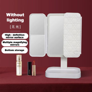 Trifold Makeup Mirror With LED Lighting Magnifying And 3 - Colour Lighting Modes Touch Control Brightness Cermin Solek