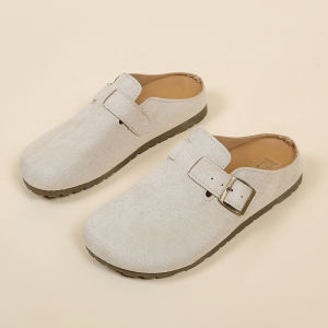 Womens Buckle Mule Slippers Faux Suede Closed Toe Clogs Korean Style Slip‑on Backless Loafers Retro Casual Outdoor Shoes2026