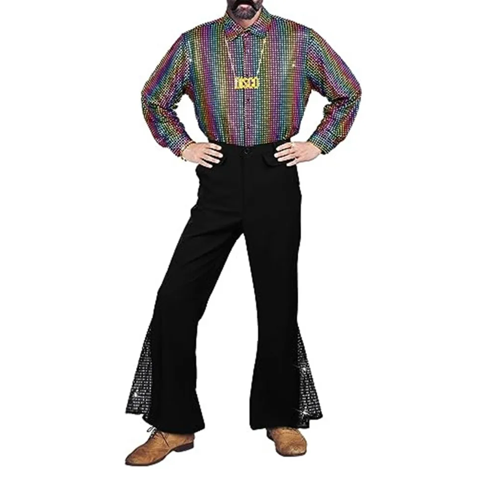 SR® Men Bell-bottom Pants Men 70s Pants Shiny Sequin Flared Hem Vintage  Pants for Men Perfect for Halloween Carnival Music Festivals