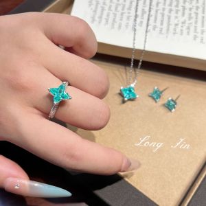 Presbyopia Cut Star Dream Set Paraiba Four-leaf Clover Cut Necklace Earrings Ring All-match Jewelry