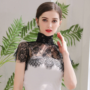 Women Summer Detachable Fake Collar Half Shirt Blouse Sweet Crochet Sheer Eyelash Floral Lace Wedding Decorative Dickey Choker Neck Cover