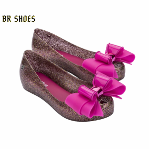 Melissa Official Store Mini shoes Two-Layer Bow Decorative Kids Shoes Girls Flat Dance Shoes Big Kids Princess Shoes Girls Flat Fish Toe Shoes Jelly Shoes